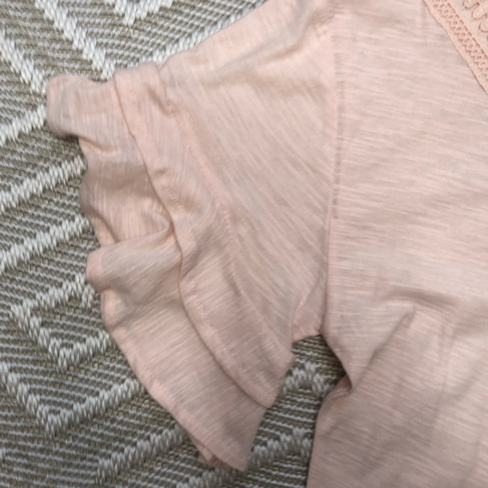 Philosophy Ruffle Short Sleeve Top Crochet Pale Pink Size XS - Picture 7 of 8